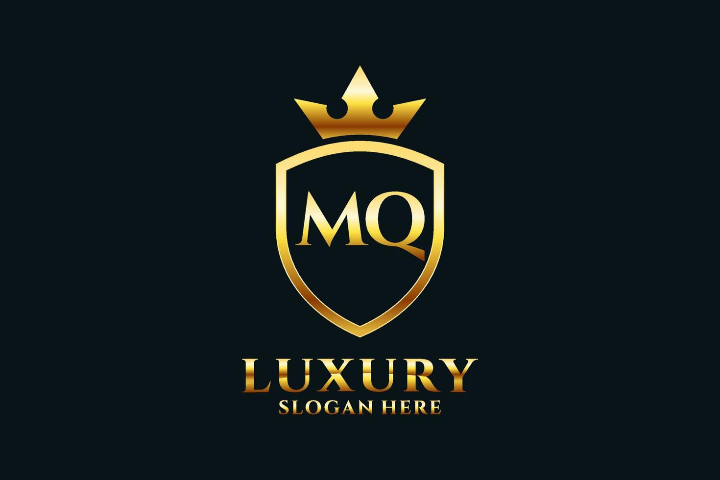 logotipo de monograma de luxo elegante inicial mq ou modelo de crachá com pergaminhos e coroa real - perfeito para projetos de marca luxuosos vetor