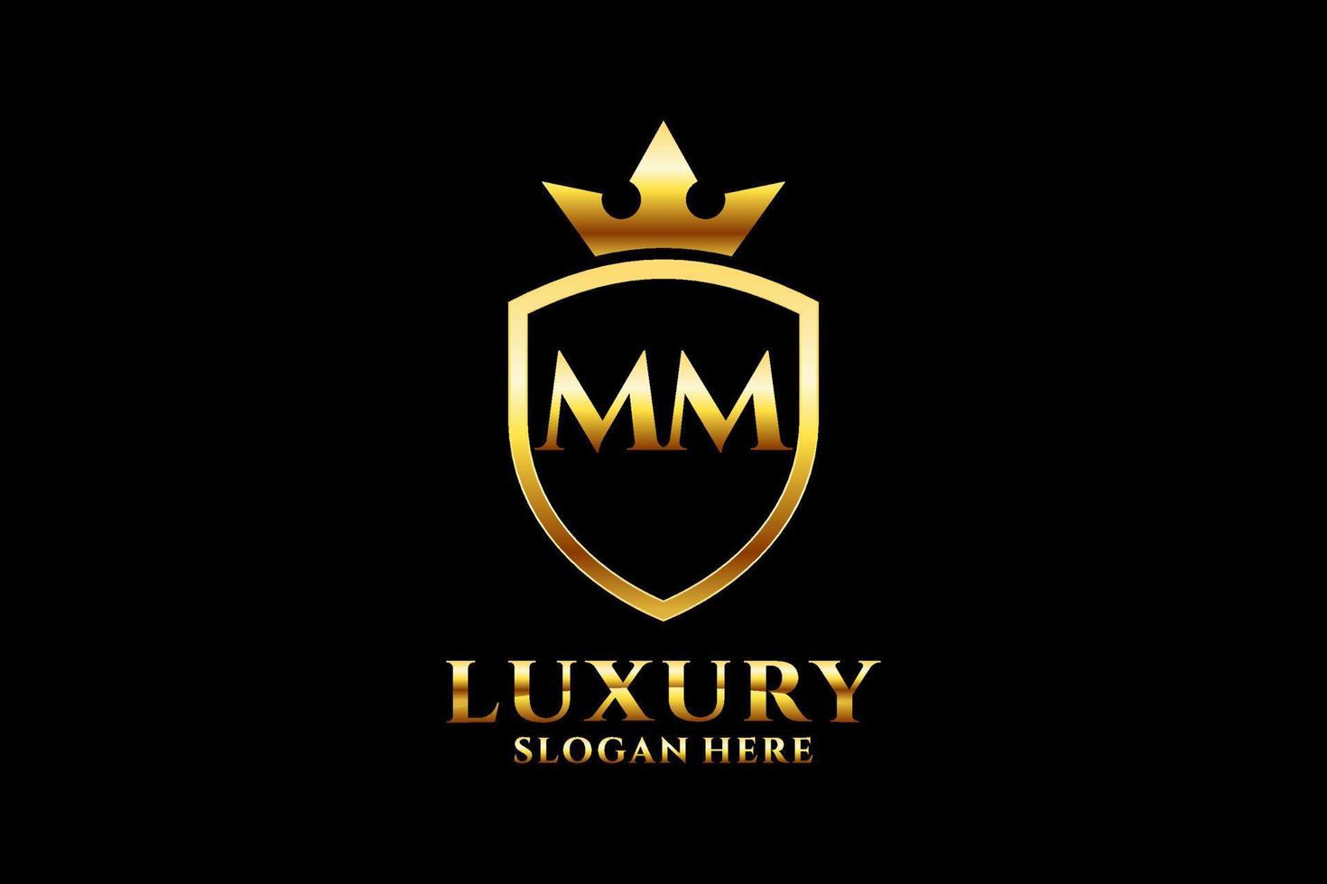 logotipo de monograma de luxo elegante inicial mm ou modelo de crachá com pergaminhos e coroa real - perfeito para projetos de marca luxuosos vetor