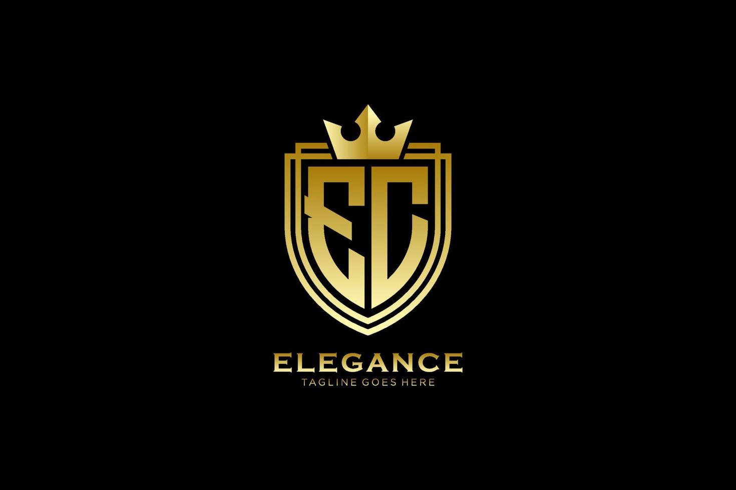 logotipo de monograma de luxo elegante inicial ec ou modelo de crachá com pergaminhos e coroa real - perfeito para projetos de marca luxuosos vetor