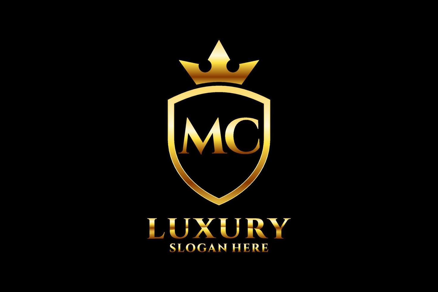 logotipo de monograma de luxo elegante inicial mc ou modelo de crachá com pergaminhos e coroa real - perfeito para projetos de marca luxuosos vetor