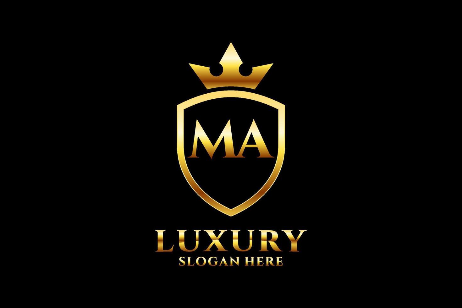 inicial ma elegante logotipo de monograma de luxo ou modelo de crachá com pergaminhos e coroa real - perfeito para projetos de marca luxuosos vetor