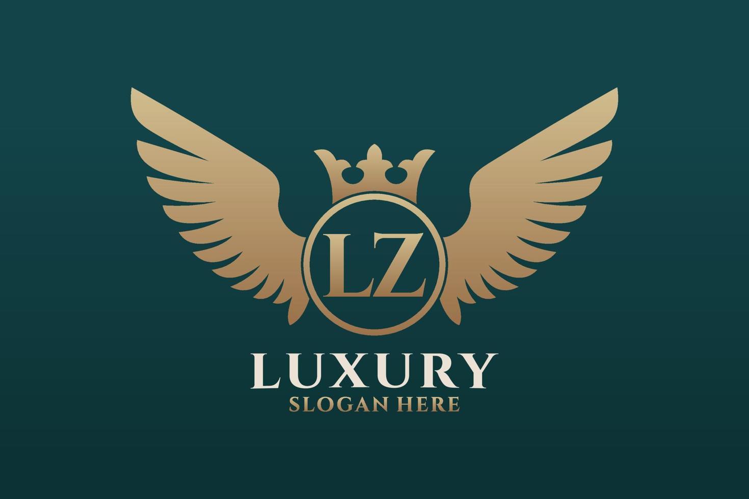 luxo royal wing letter lz crest gold color logo vector, logotipo da vitória, logotipo da crista, logotipo da asa, modelo de logotipo vetorial. vetor