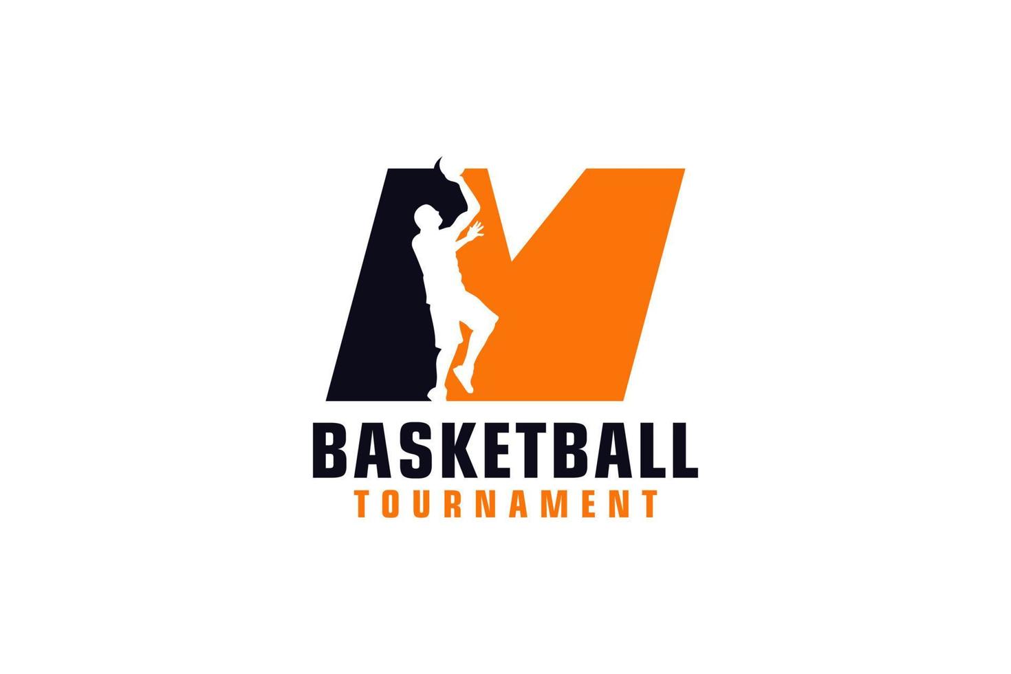 letra m com design de logotipo de basquete. elementos de modelo de design vetorial para equipe esportiva ou identidade corporativa. vetor