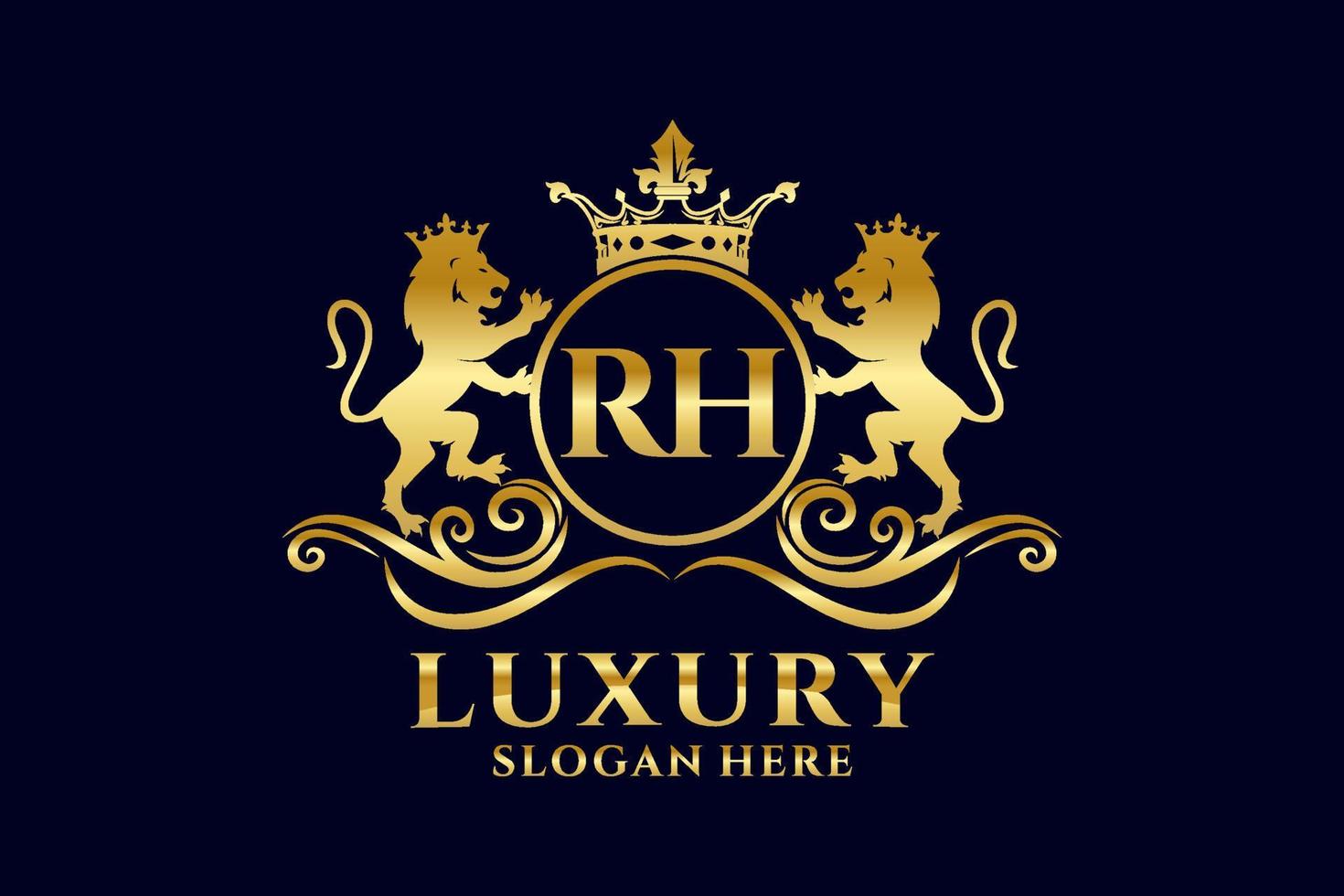 modelo de logotipo de luxo real de leão de letra rh inicial em arte vetorial para projetos de marca luxuosos e outras ilustrações vetoriais. vetor