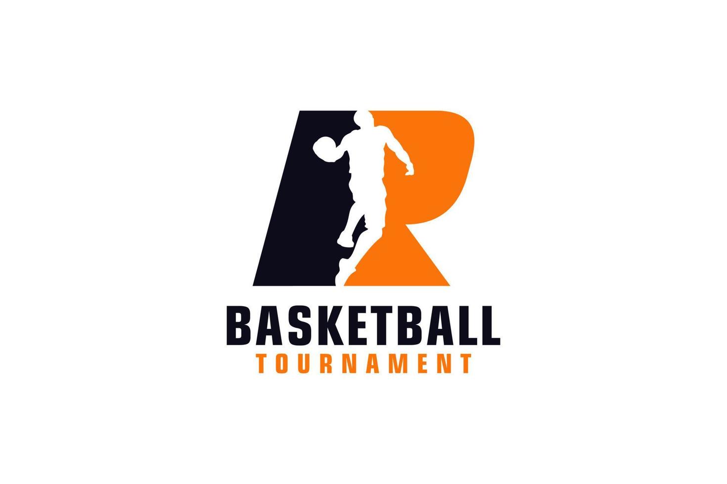 letra r com design de logotipo de basquete. elementos de modelo de design vetorial para equipe esportiva ou identidade corporativa. vetor