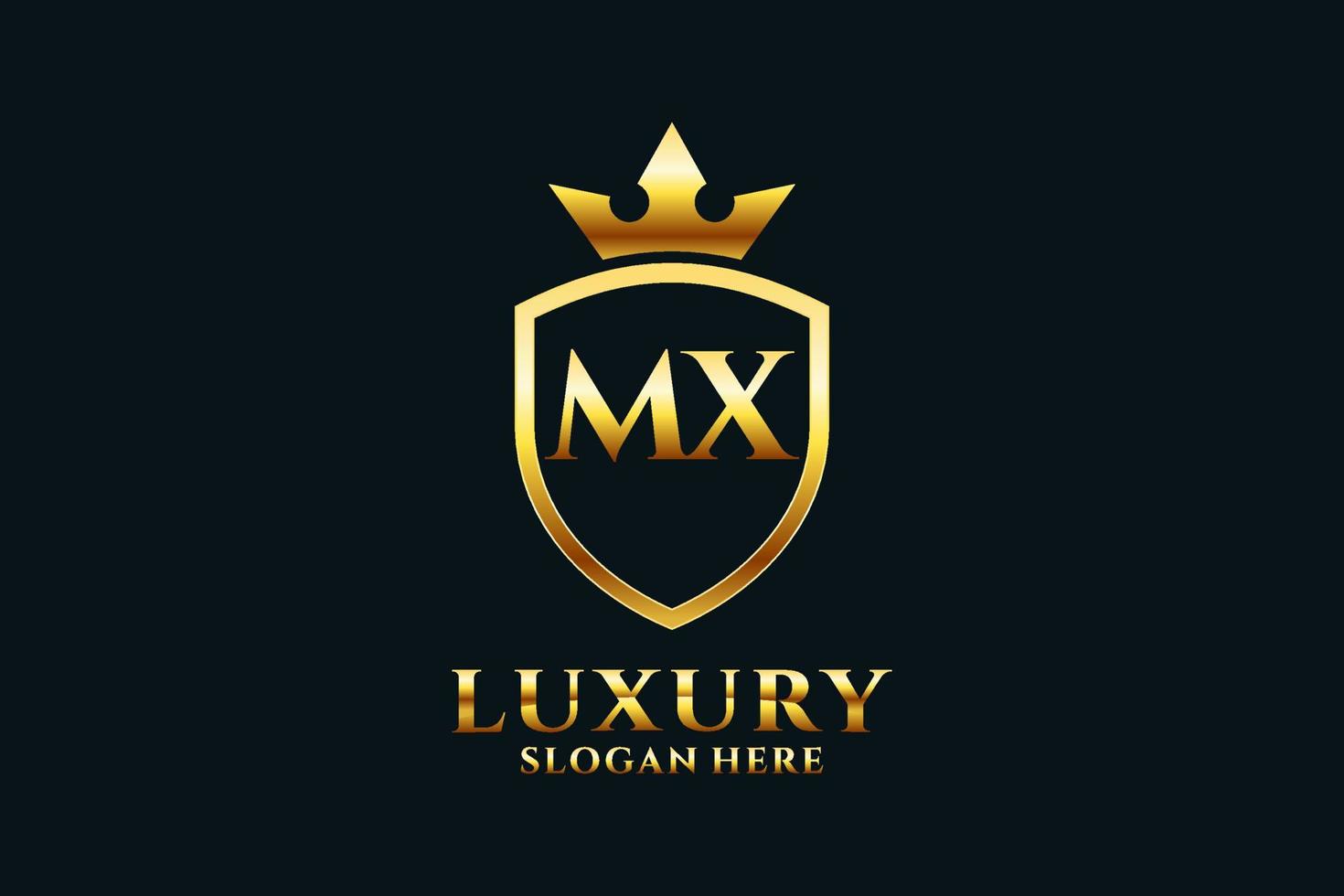 logotipo de monograma de luxo elegante inicial mx ou modelo de crachá com pergaminhos e coroa real - perfeito para projetos de marca luxuosos vetor