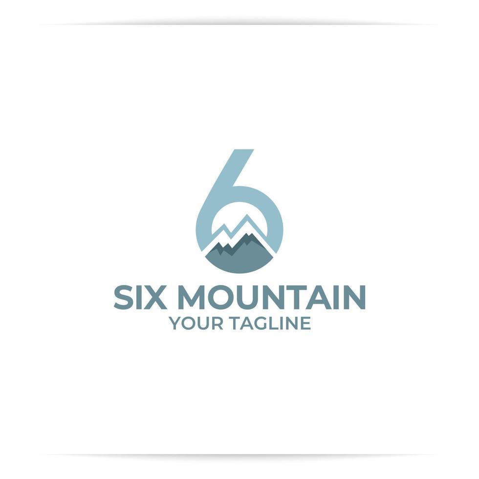 vetor de design de logotipo de seis montanhas, sequência, número, 6, rock, colina