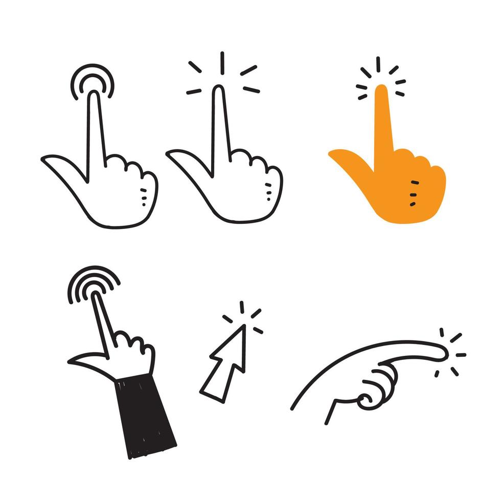 cursor de doodle desenhado à mão clique em ilustração de conjunto de toque vetor