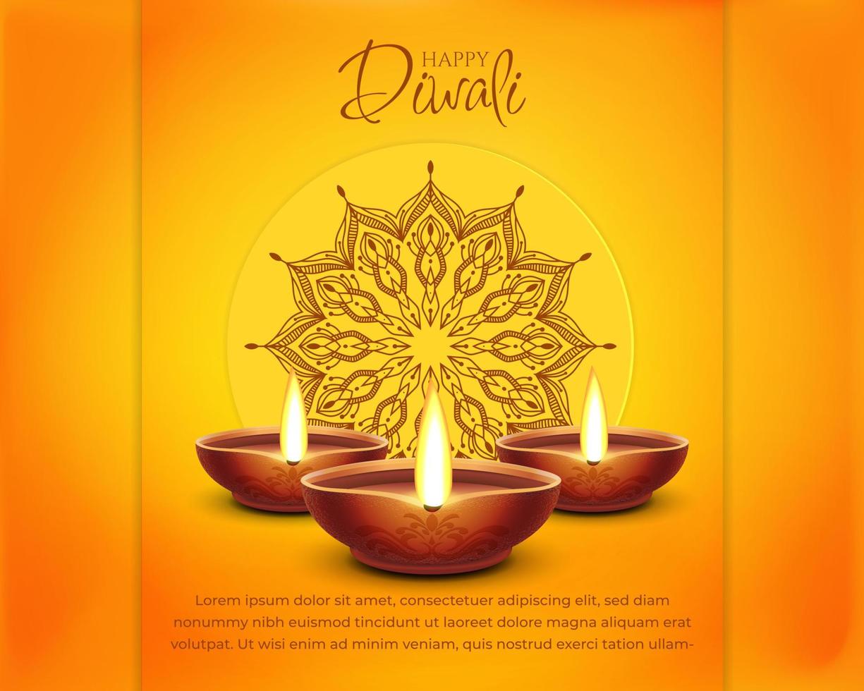 feliz fundo do festival diwali com lâmpadas de óleo para capa de mídia social, banner, cartão de felicitações. modelo de vetor