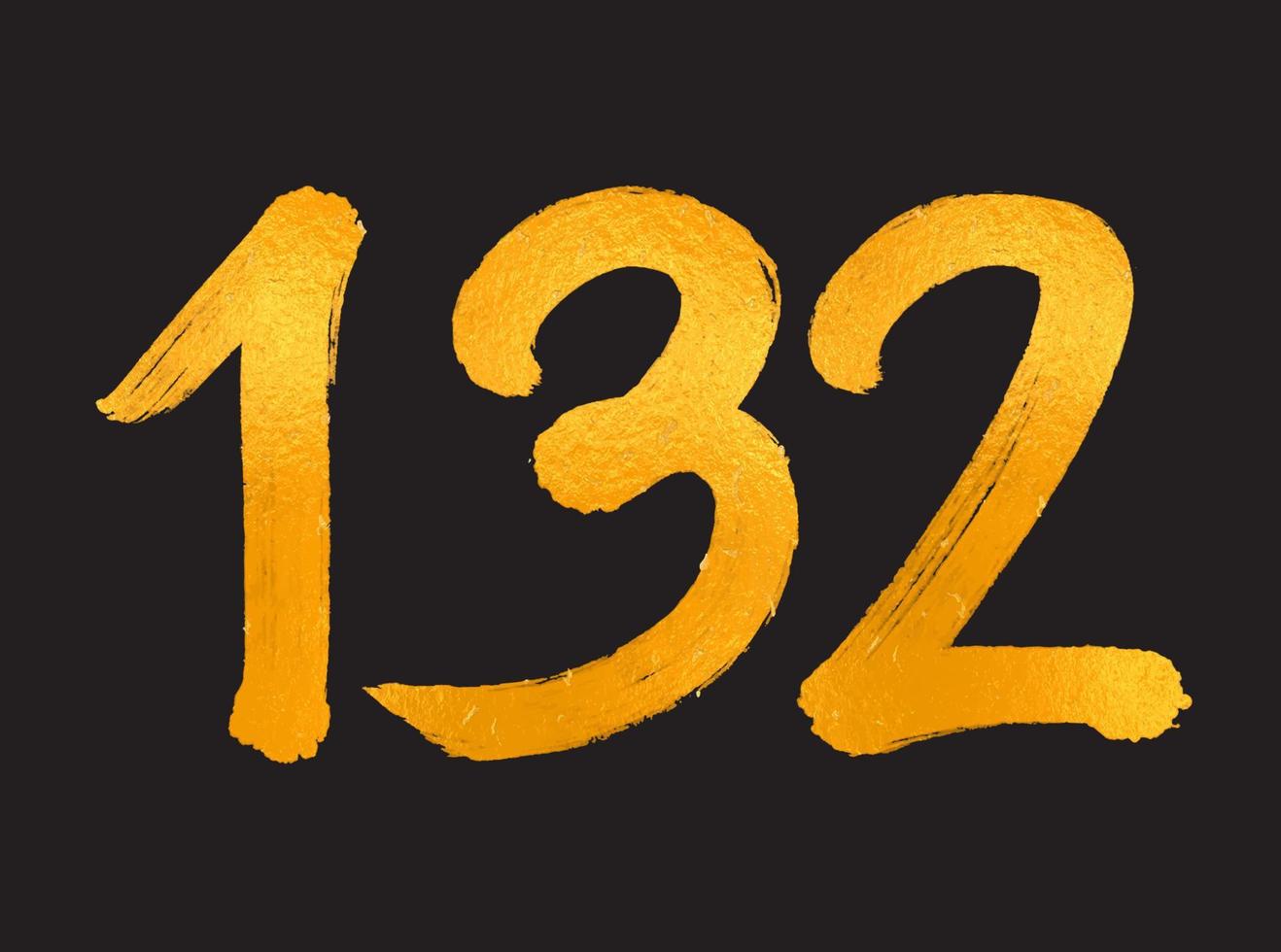 ilustração vetorial de logotipo de 132 números, modelo de vetor de celebração de aniversário de 132 anos, aniversário de 132 anos, números de letras douradas desenho de pincel esboço desenhado à mão, design de logotipo de número para impressão, camiseta