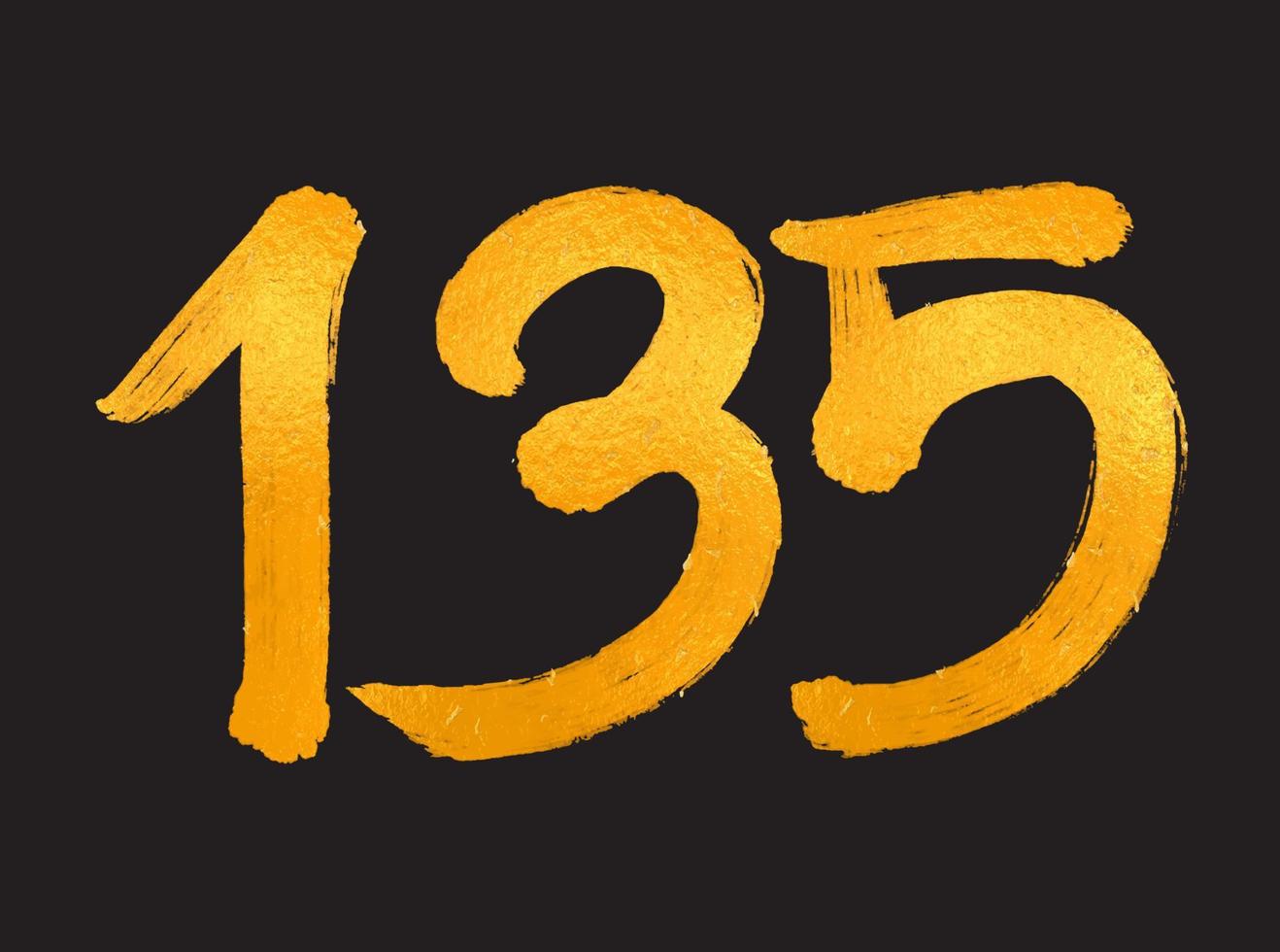 ilustração vetorial de logotipo de 135 números, modelo de vetor de celebração de aniversário de 135 anos, 135º aniversário, números de letras douradas, desenho de pincel, esboço desenhado à mão, design de logotipo de número para impressão, camiseta