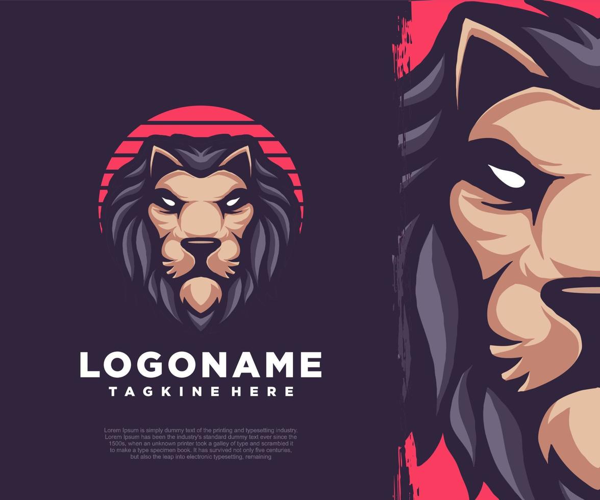 ilustração de cabeça de leão, design de logotipo de mascote. vetor