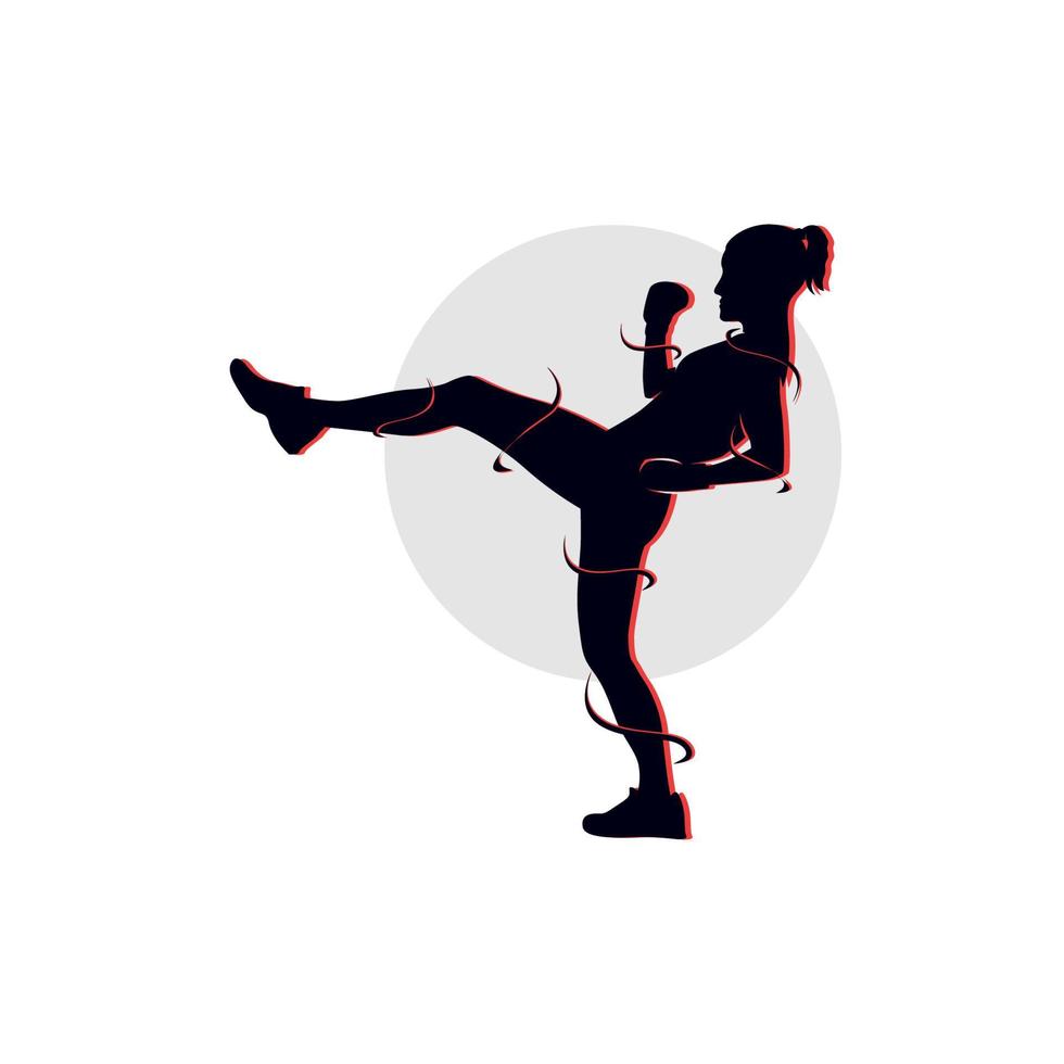 silhueta de garota de boxe no design de logotipo de luta vetor