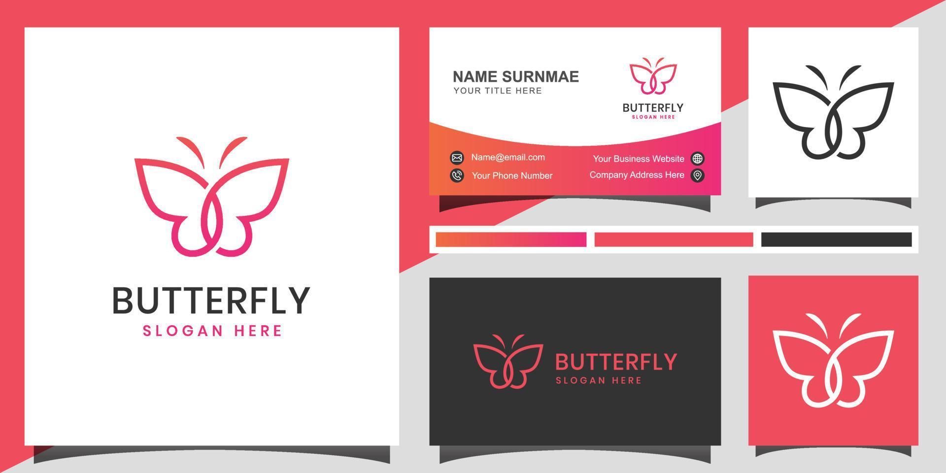 elemento de logotipo abstrato de borboleta de beleza de linha para moda, spa, mulher de beleza, design de identidade com cartão de visita vetor
