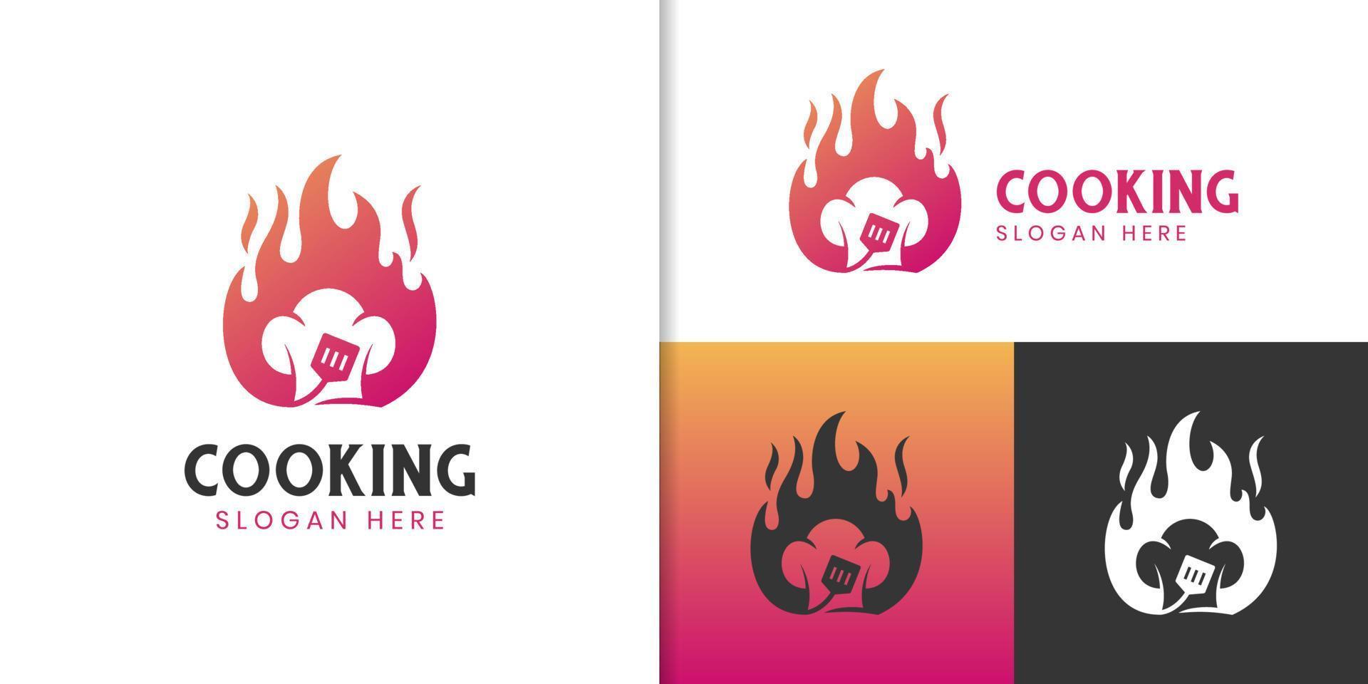 cozinhar logotipo de comida quente para design de logotipo de restaurante chef cozinheiro, símbolo de vetor de ícone de gostosura de menu de comida