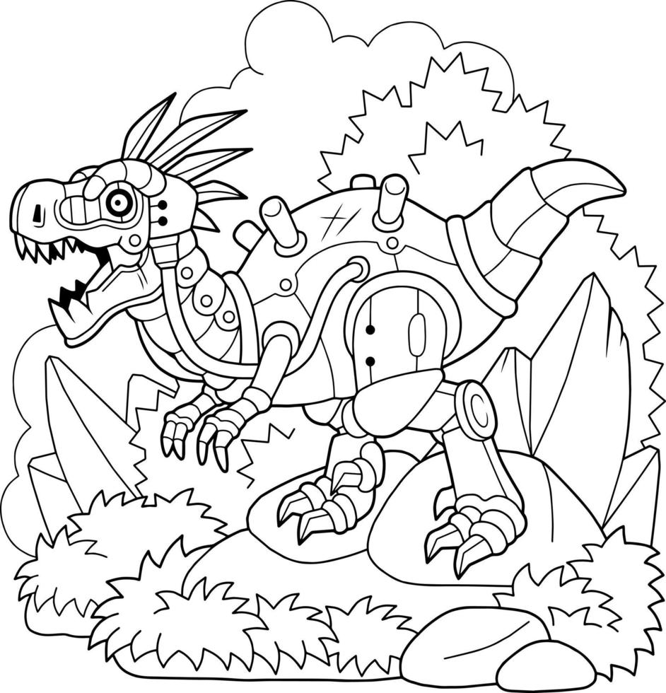 robô de dinossauro de desenho animado engraçado, livro de colorir para  crianças, ilustração de contorno 11374504 Vetor no Vecteezy