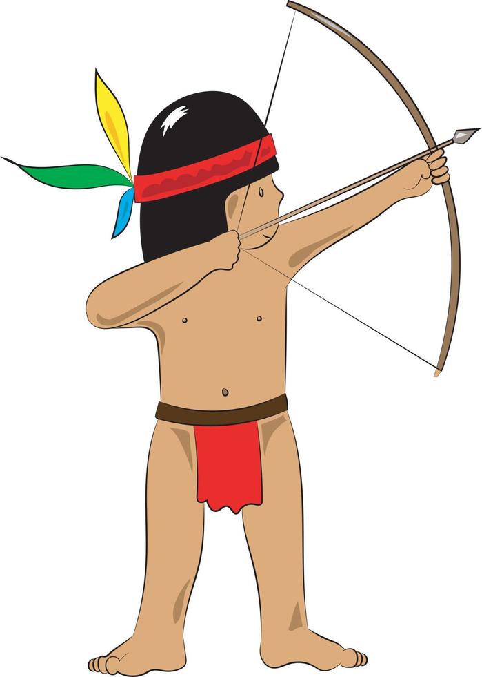menino nativo caçador bonito com arco e flecha vetor