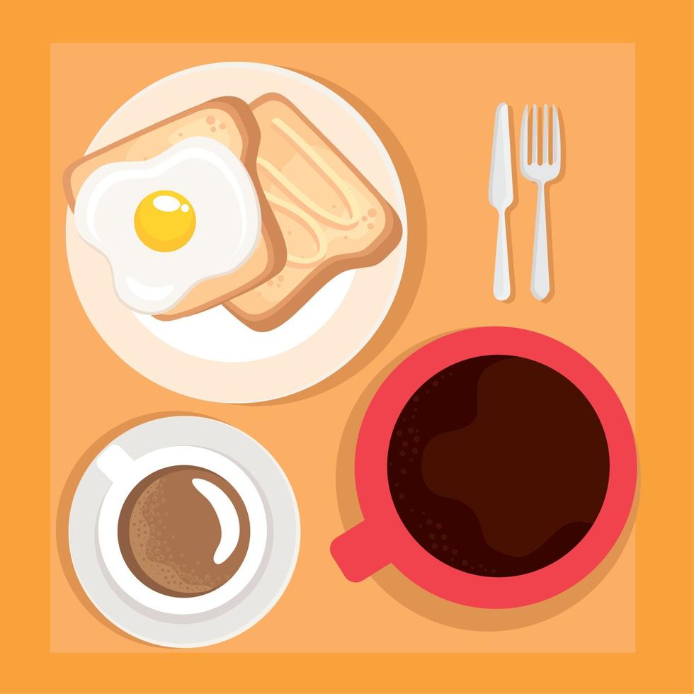 xícaras de café e ovo frito vetor