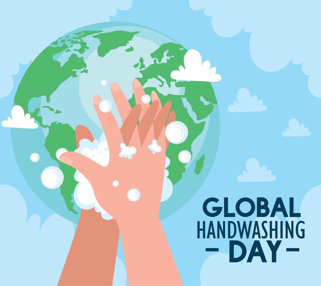 cartão de letras do dia global de lavagem das mãos vetor