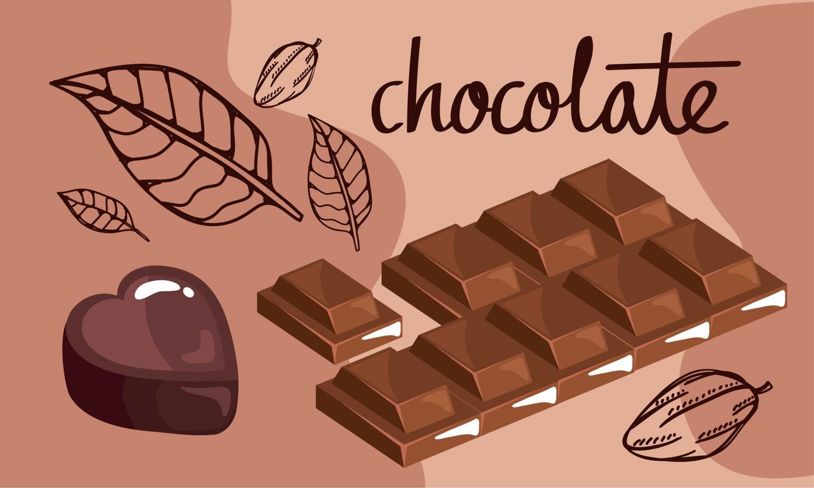 letras de chocolate com doces de coração vetor