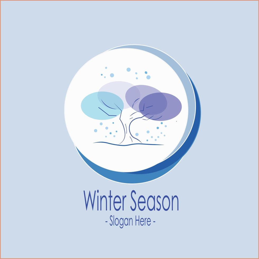 ilustração do logotipo da temporada de inverno ou neve em círculo isolado em fundo azul, para o nome da empresa de promoção vetor