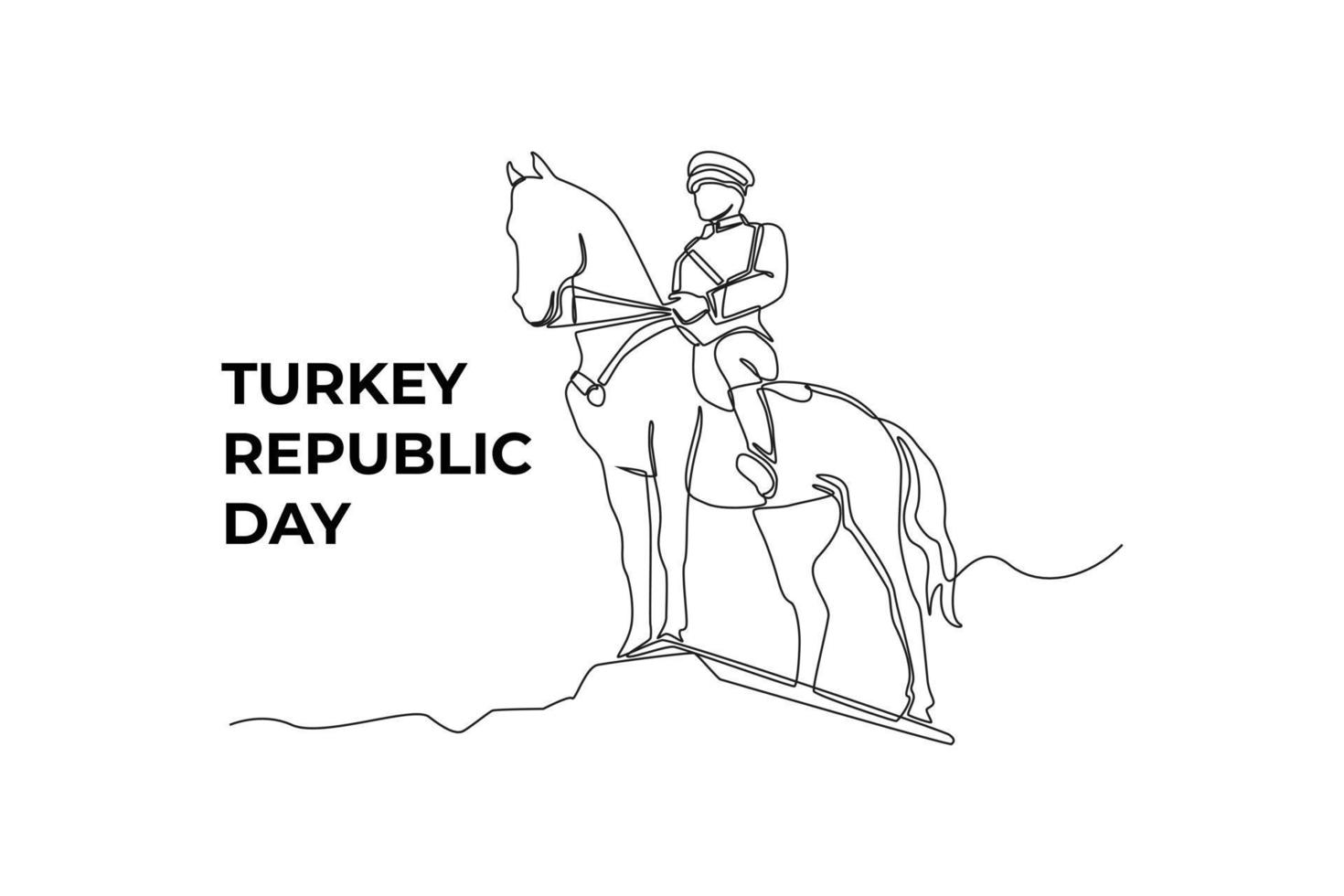 único desenho de uma linha ataturk em seu cavalo. conceito de dia da república da turquia. linha contínua desenhar design gráfico ilustração vetorial. vetor