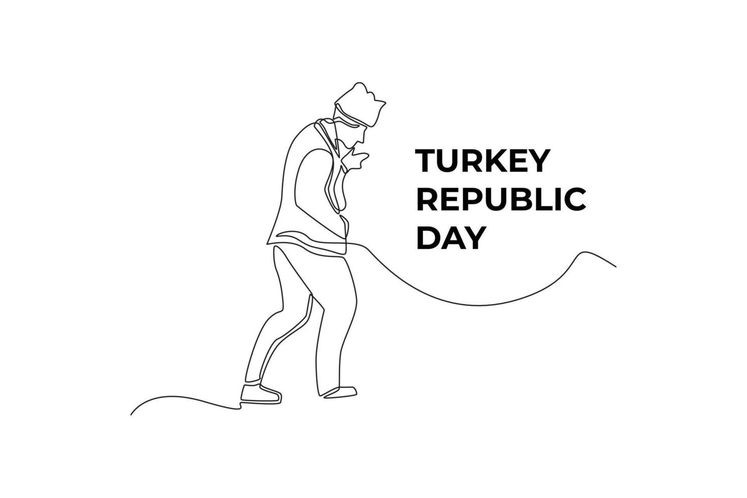 único menino de desenho de uma linha de pé com o conceito de dia da república da turquia. linha contínua desenhar design gráfico ilustração vetorial. vetor