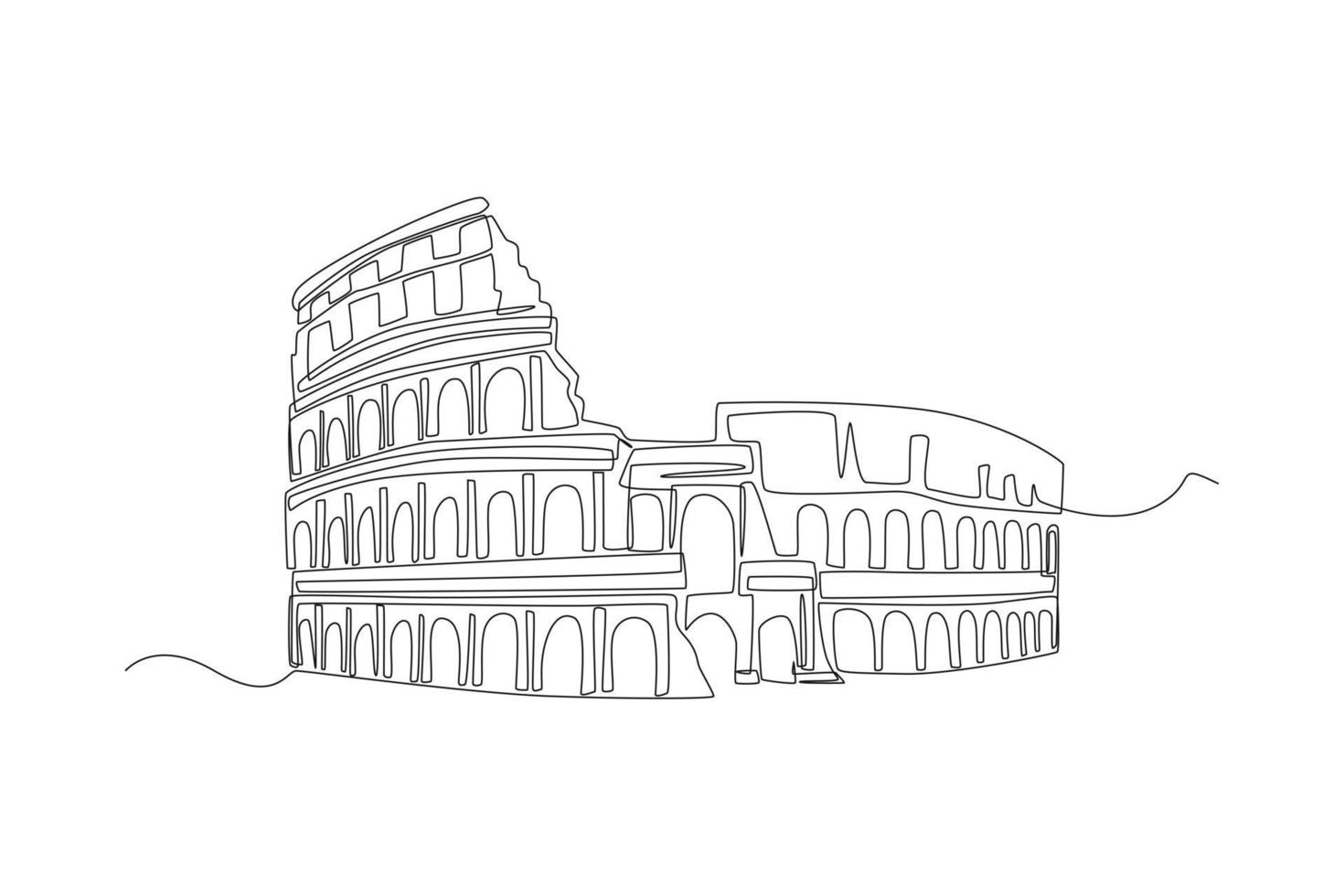 anfiteatro do coliseu de desenho de uma linha contínua em roma, itália. conceito de marco. única linha desenhar desenho ilustração gráfica de vetor. vetor