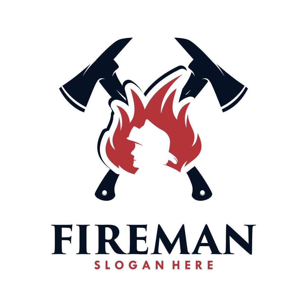 logotipo do homem de fogo. fogo de cabeça e design de logotipo de eixos cruzados vetor