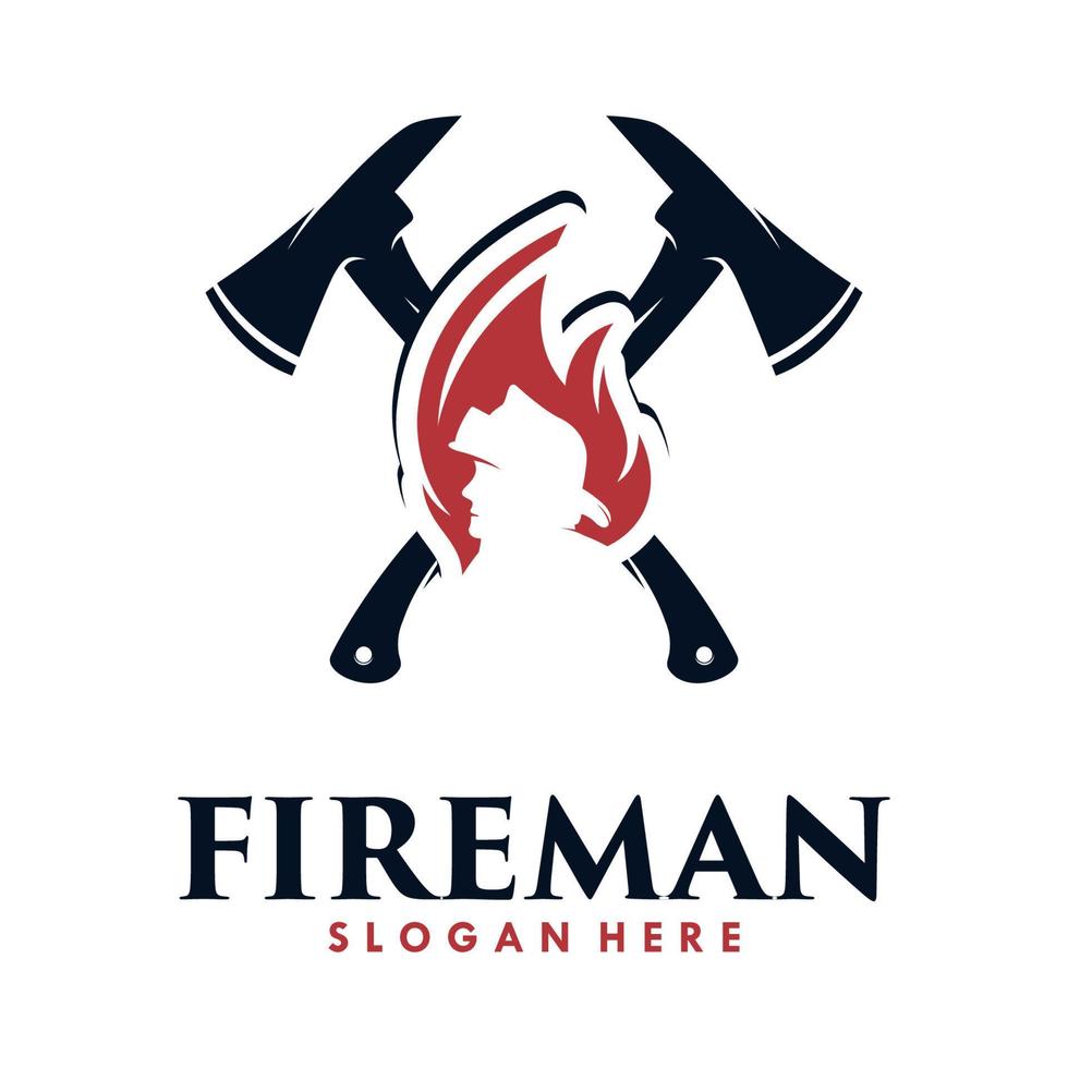 logotipo do homem de fogo. fogo de cabeça e design de logotipo de eixos cruzados vetor