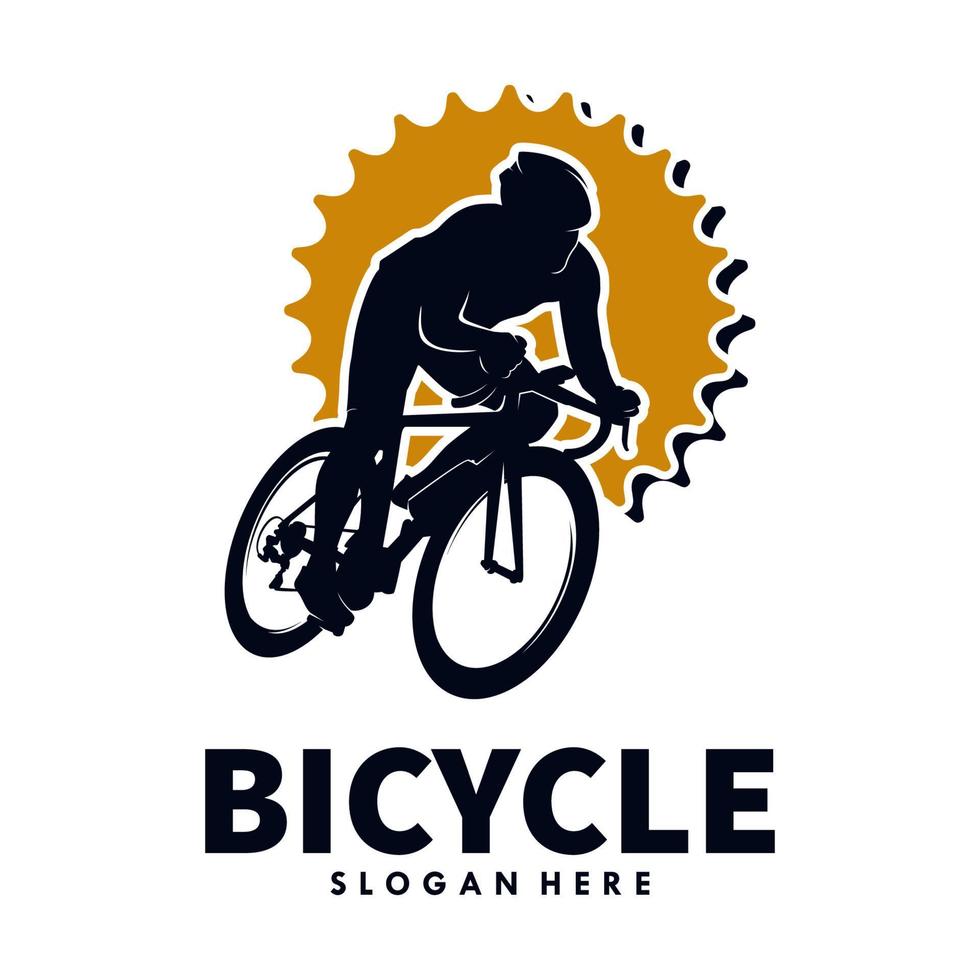 engrenagem de modelo de logotipo vintage de bicicleta e ilustração de ciclista vetor