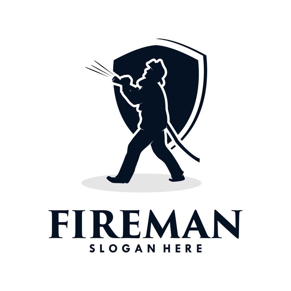 homem de fogo e design de logotipo de escudo vetor