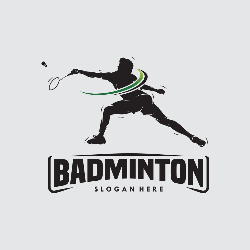 salto smash design de logotipo de silhueta de badminton vetor