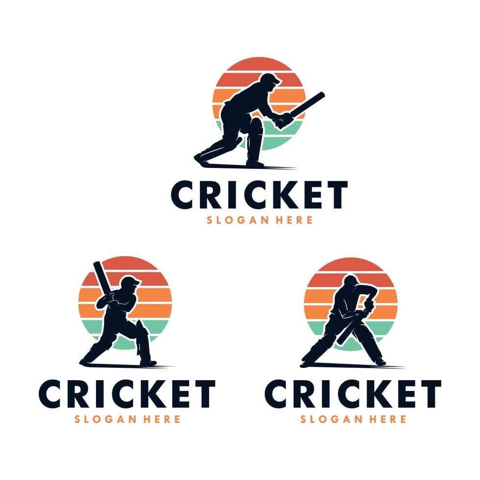 conjunto de design de modelo de logotipo de esporte de críquete vetor