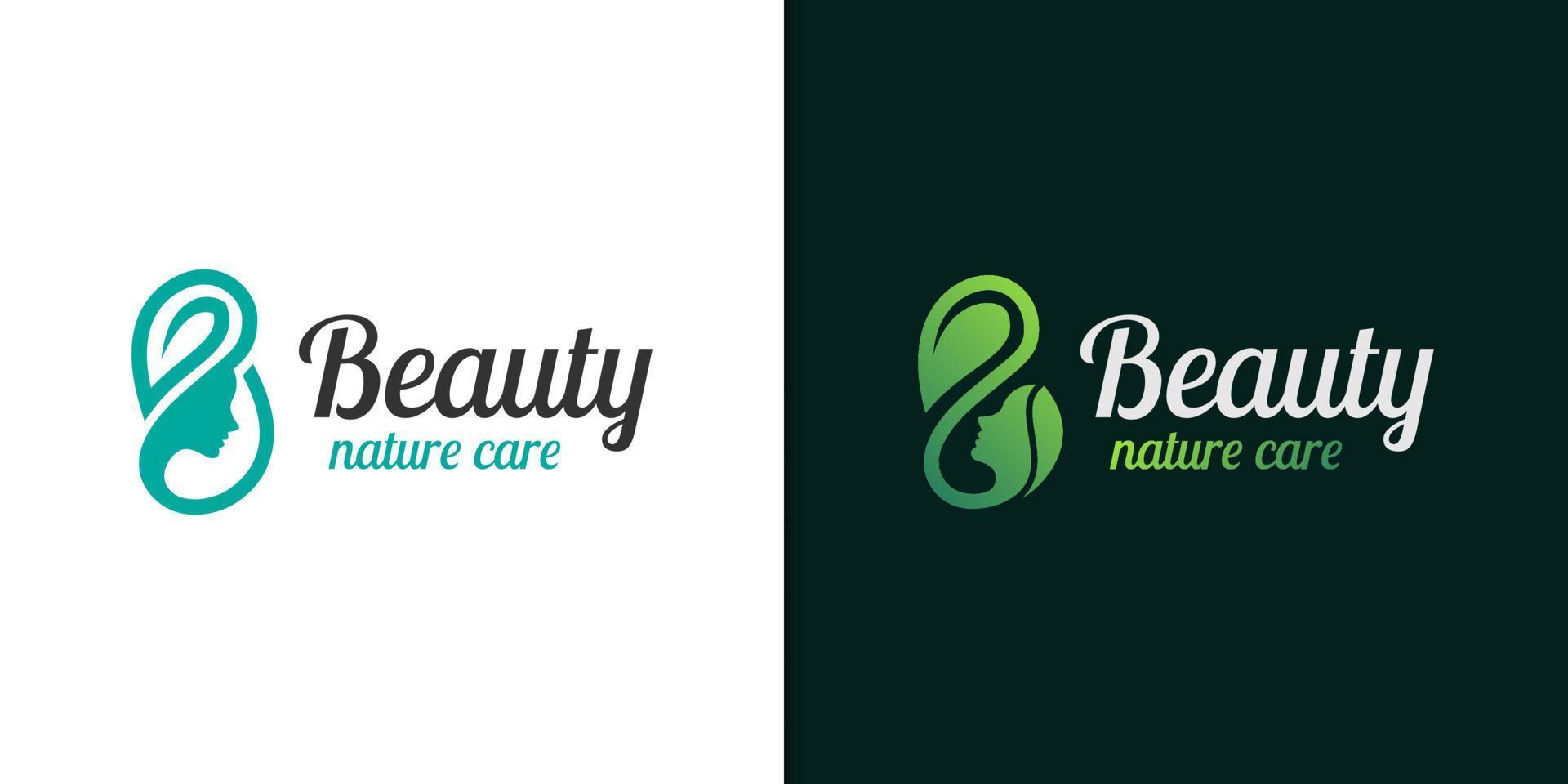 design de logotipo de mulher de beleza natural combinado símbolo de vetor de ícone de folha para salão, cosméticos, modelo de logotipo de cuidados com a pele