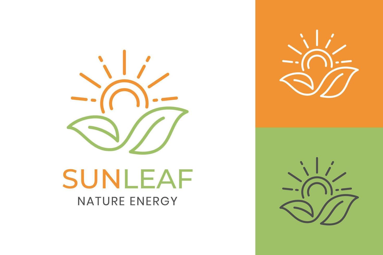 símbolo de ícone de logotipo de sol de folha ecológica para estilo de arte de linha de produtos frescos naturais de fazenda verde orgânica vetor