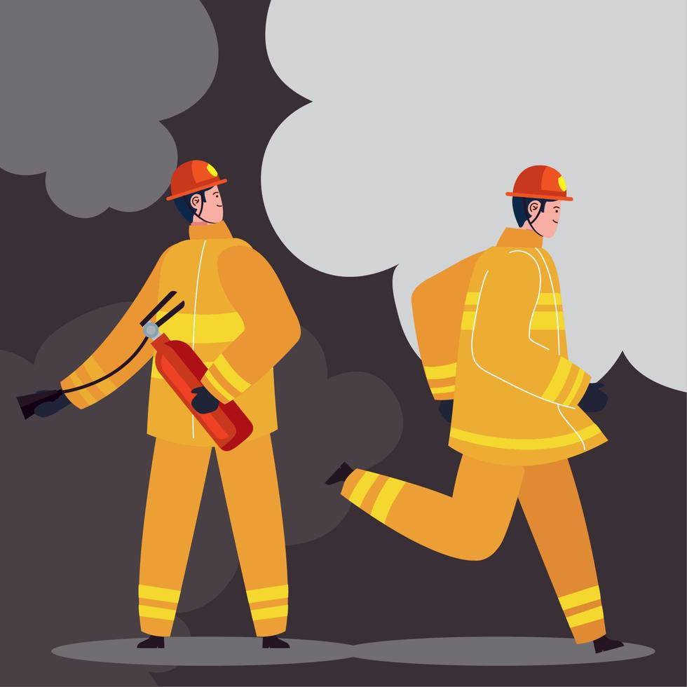 heróis dos bombeiros com extintor vetor