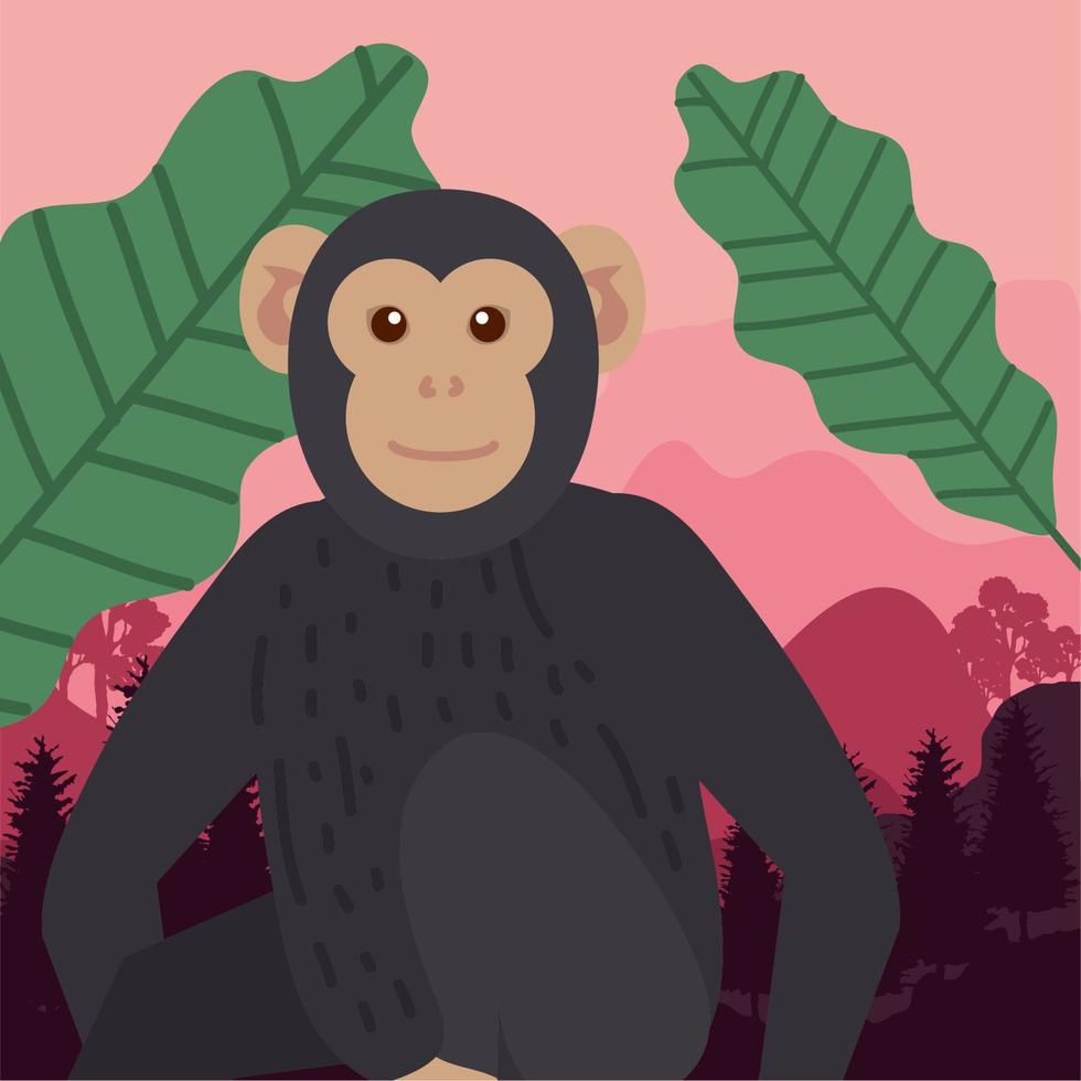 macaco chimpanzé e folhas vetor