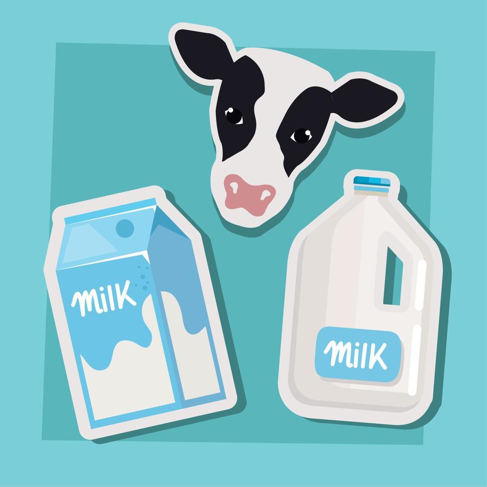 caixa de leite e jarra com vaca vetor