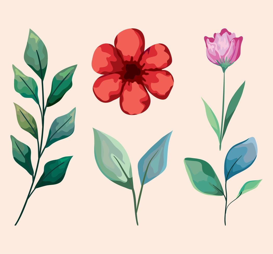 cinco ícones de jardim de primavera vetor