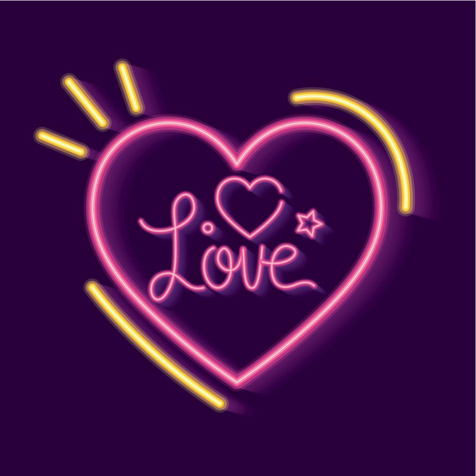 amor corações luz neon vetor