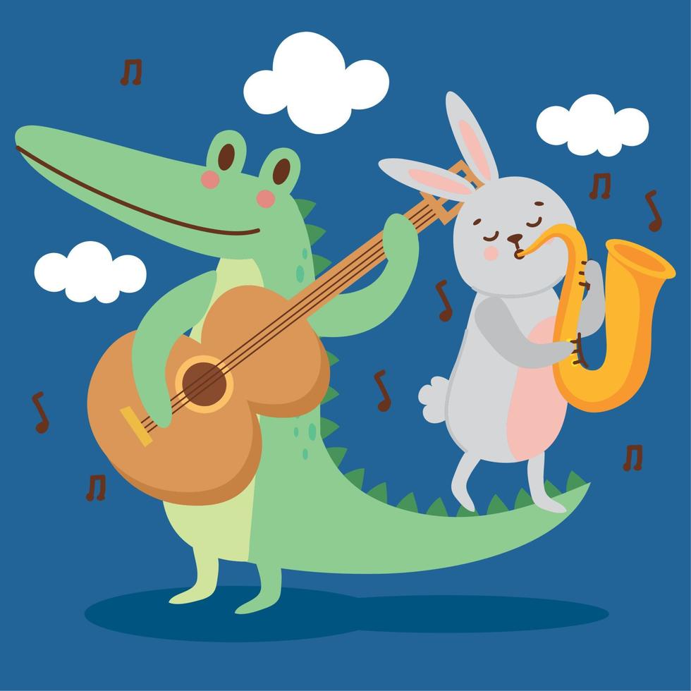 músicos de crocodilos e coelhos vetor