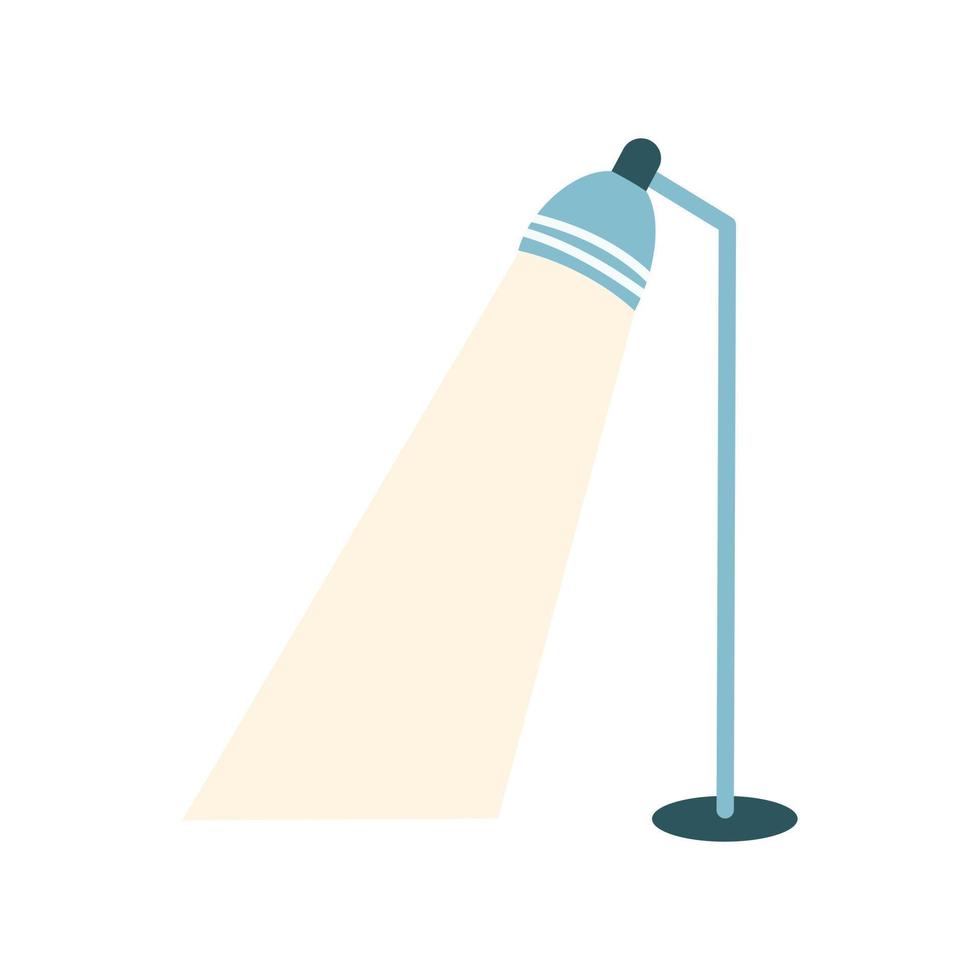 lâmpada de assoalho com luz acesa em estilo simples de desenho animado. ilustração em vetor de móveis de interior, torchere, casa aconchegante.