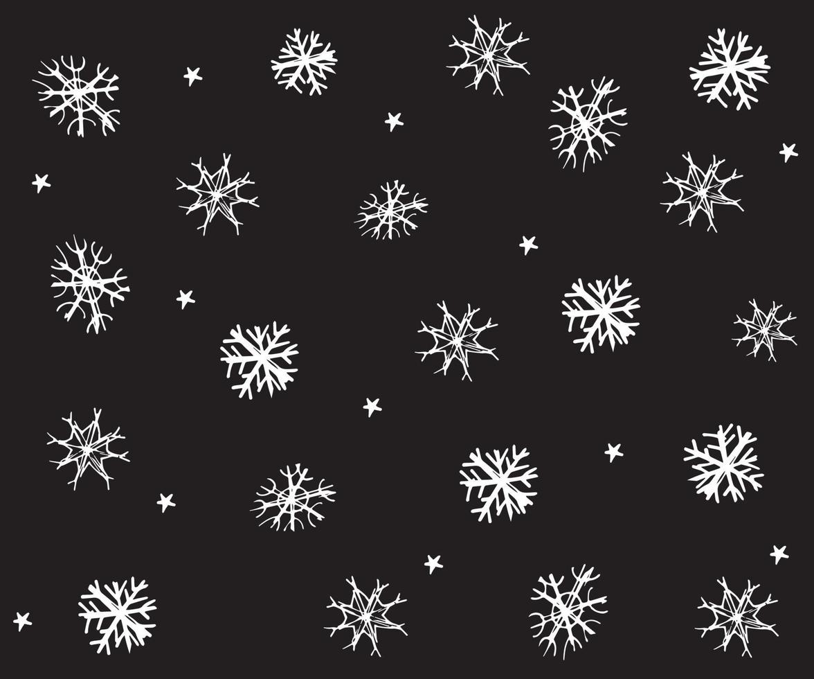 padrão grunge de doodle de inverno preto e branco com flocos de neve vetor