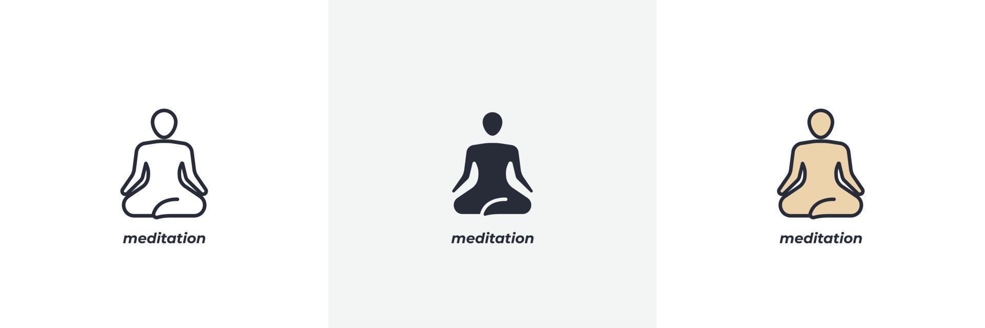 ícone de meditação. linha, versão colorida de contorno sólido e preenchido, contorno e sinal de vetor preenchido. símbolo de ideia, ilustração do logotipo. gráficos vetoriais