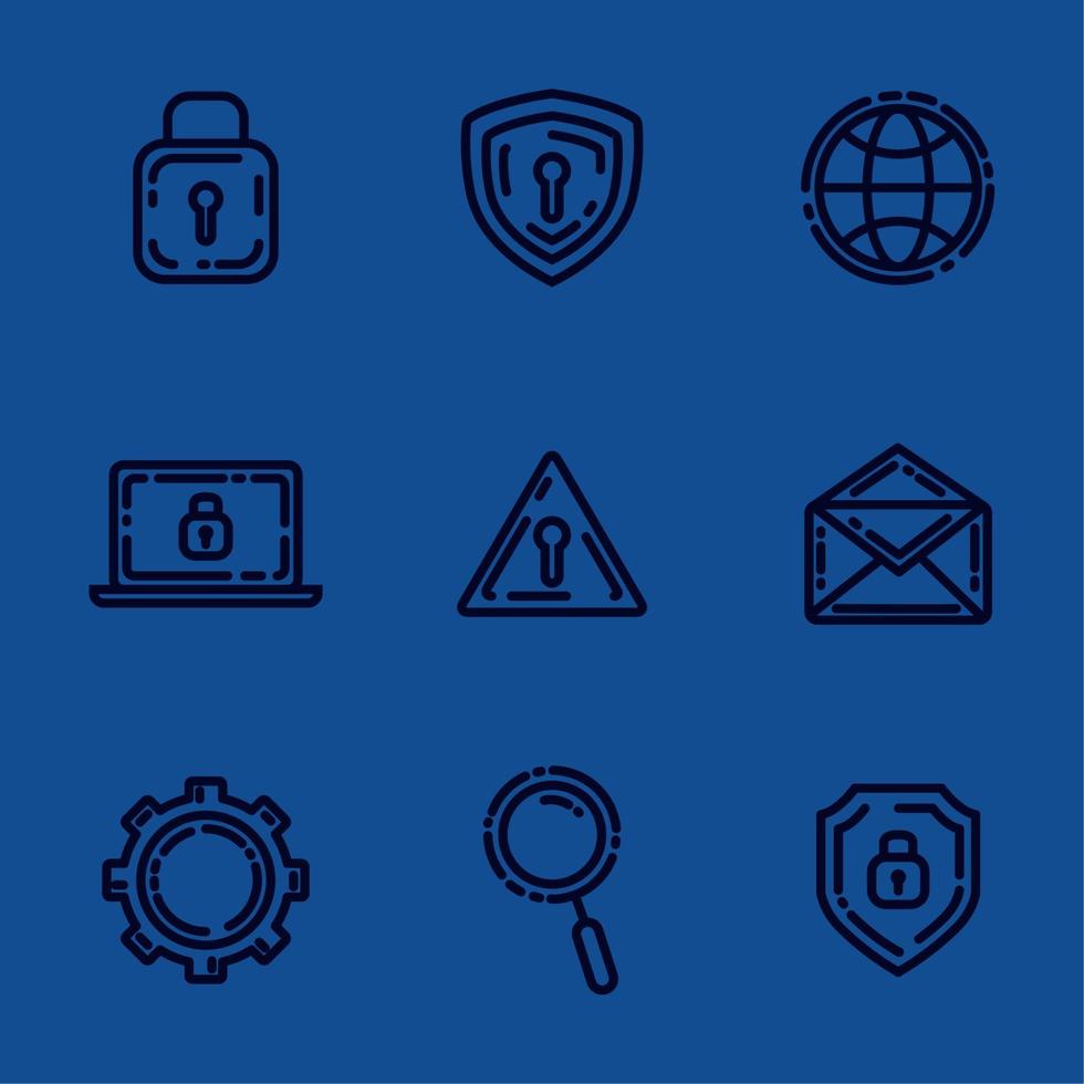 nove ícones de proteção de data center vetor