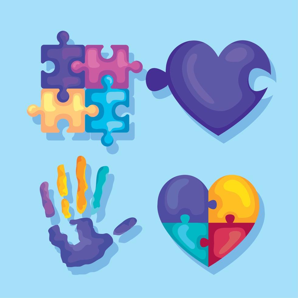 dia quatro ícones do autismo vetor