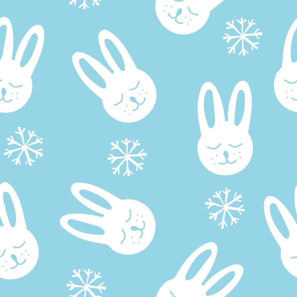 coelho e flocos de neve sem costura padrão desenhado à mão. , minimalismo. têxteis, papel de parede, impressão de bebê fofo de papel de embrulho vetor