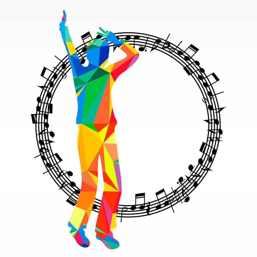 silhueta de polígono dançando círculo humano e melódico, fundo de festa de batalha de música vetorial. vetor
