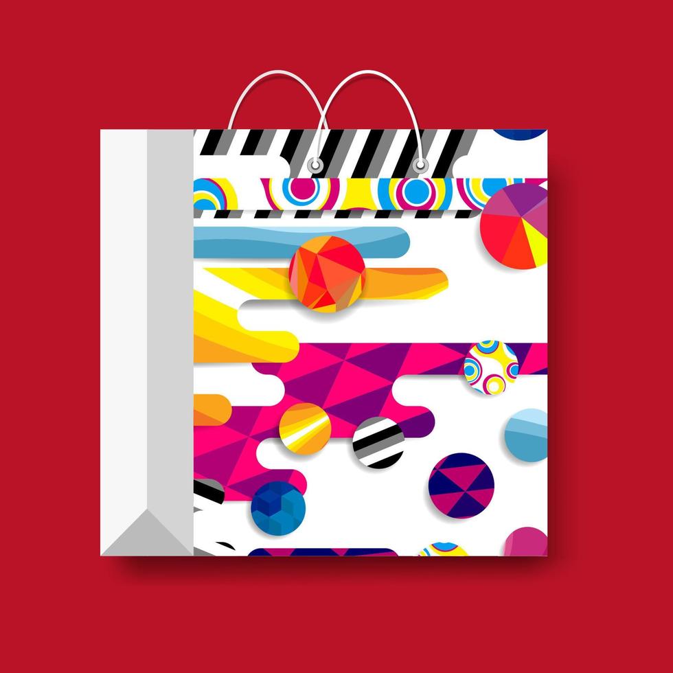 saco de papel de compras, símbolo de compras vetorial isolado em um fundo vermelho. vetor